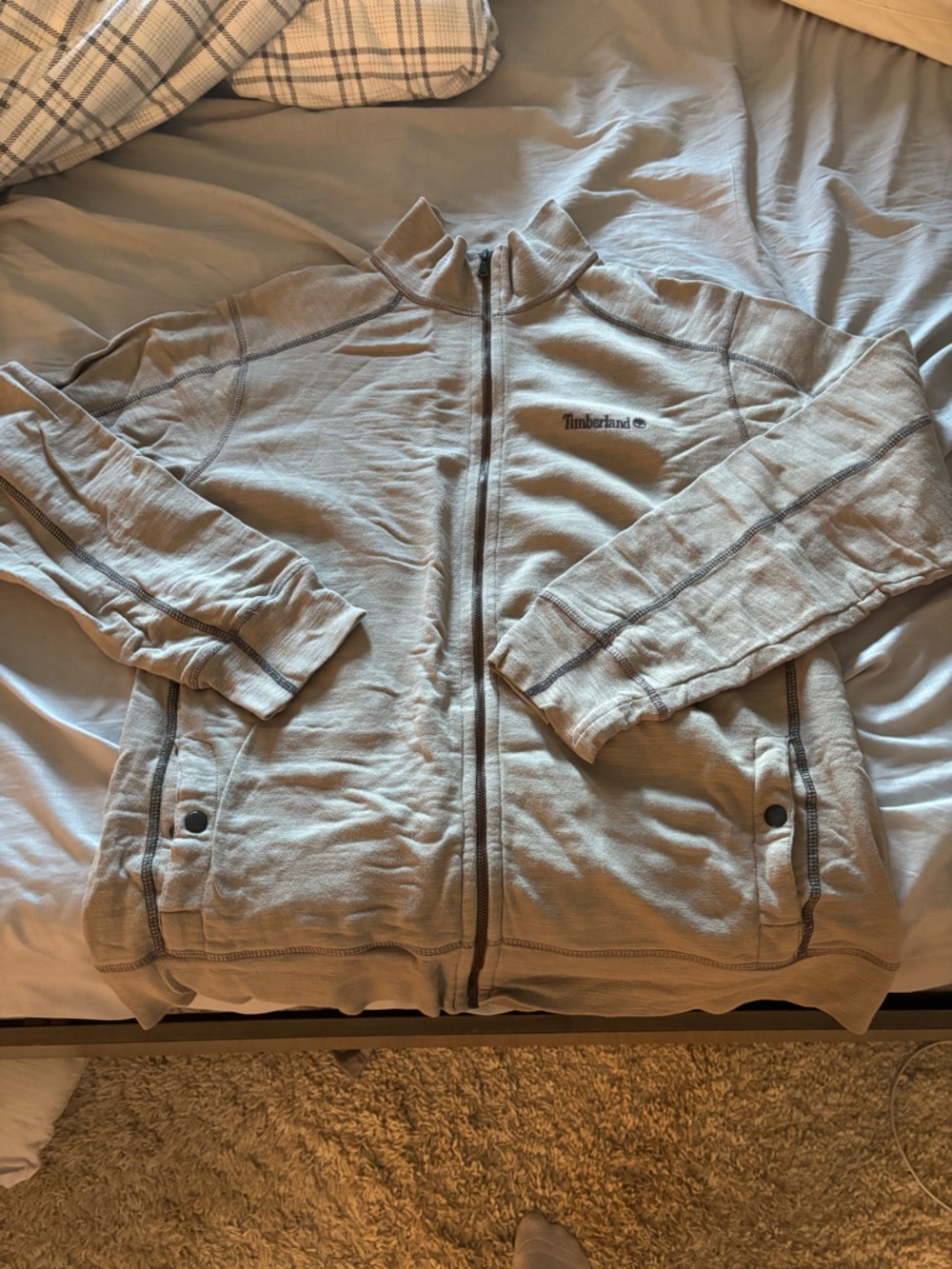 Timberland Beige Crewneck Zip Jacket with Contrast Stitching